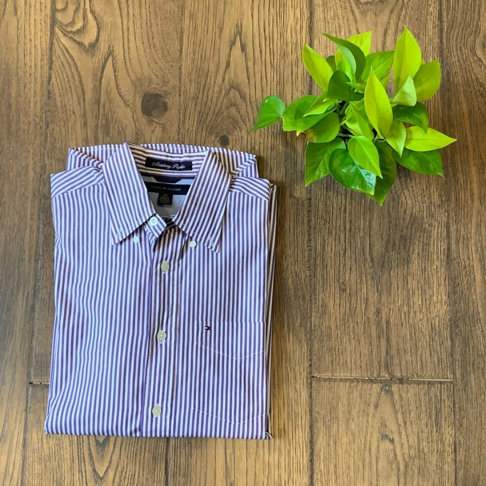 Tommy Hilfiger Purple & White Striped Dress Shirt
